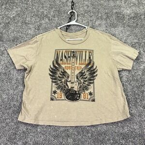 Rebellious One Shirt Womens Large Beige Nashville Road Trip Graphic Cropped Tee